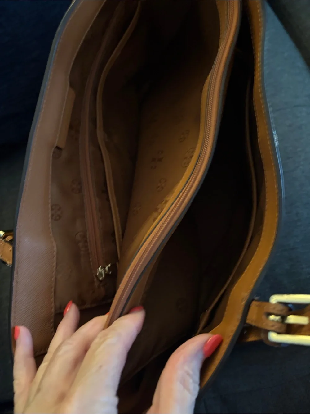 Tory Burch Tan Leather Double-Handle Tote with Gold Logo